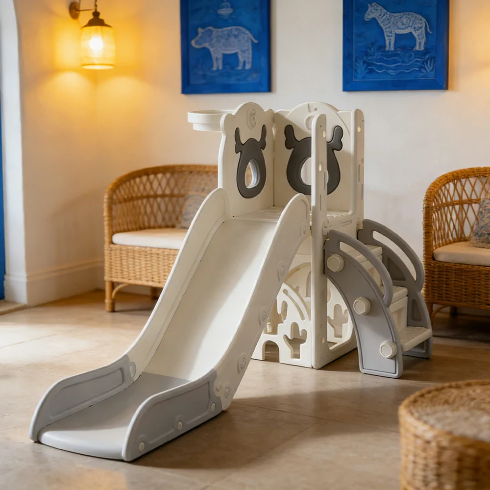 LIVARA Kids Slide Foldable Design Anti-Slip Steps Stable Structure Three-Section Long Slide for Indoor & Outdoor Play - Grey - Image 2