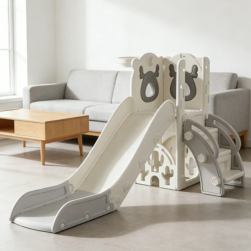 LIVARA Kids Slide Foldable Design Anti-Slip Steps Stable Structure Three-Section Long Slide for Indoor & Outdoor Play - Grey - Image 4
