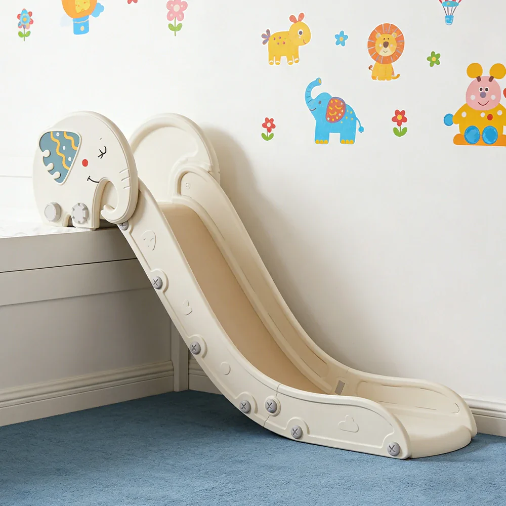 LIVARA Kids Slide Extended Safety Area Anti-Slip Steps Stable Structure Space-Saving Design for Home Use - Khaki - Image 4