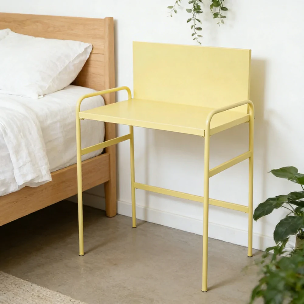 LIVARA Magnetic Pegboard Study Desk - Space Saving Iron Writing Table with Back Panel Organiser, Heavy Duty Metal Frame - Yellow - Image 4
