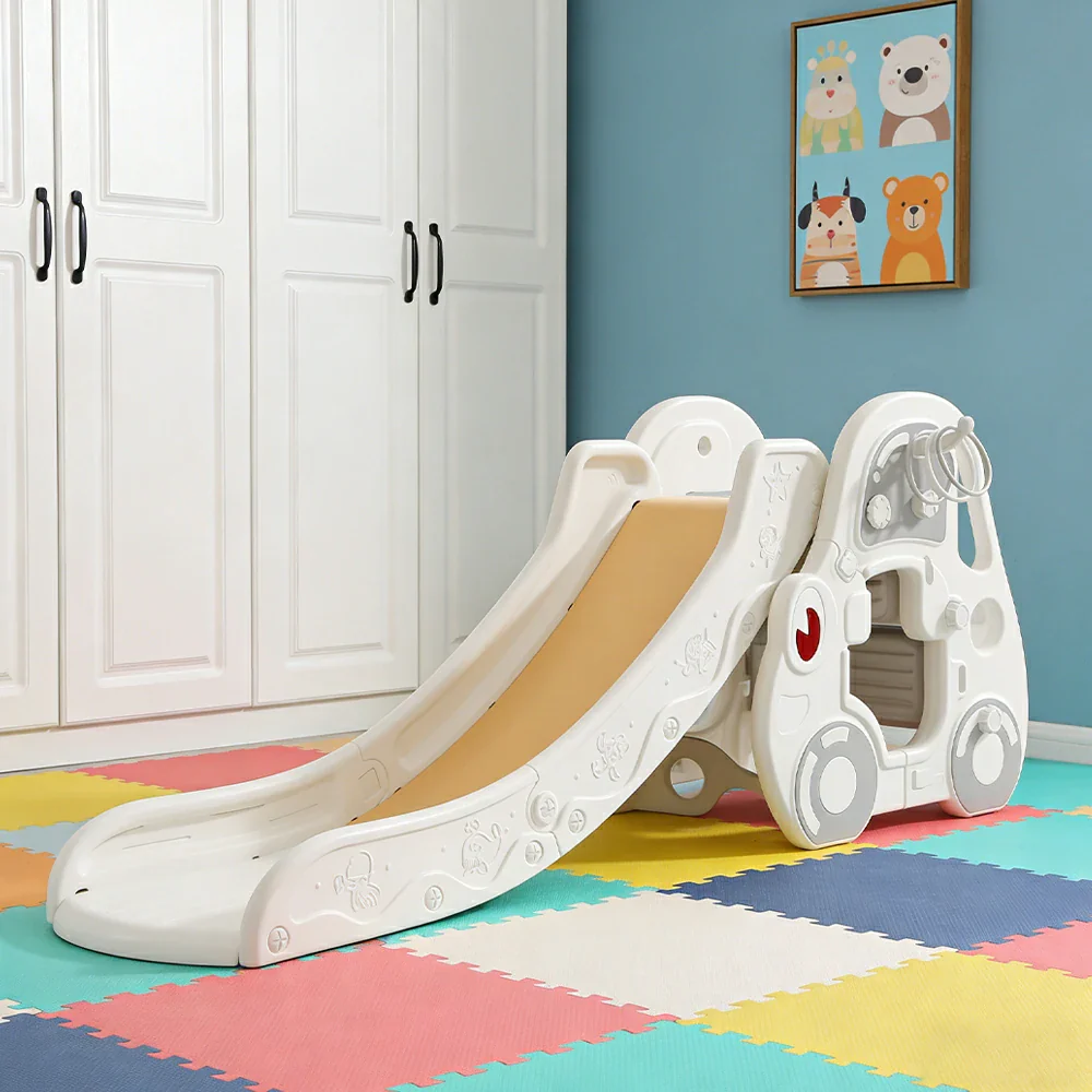 LIVARA Kids Slide Wider Sliding Surface Triangular Support Structure Foldable Design Interactive Play - Khaki - Image 2