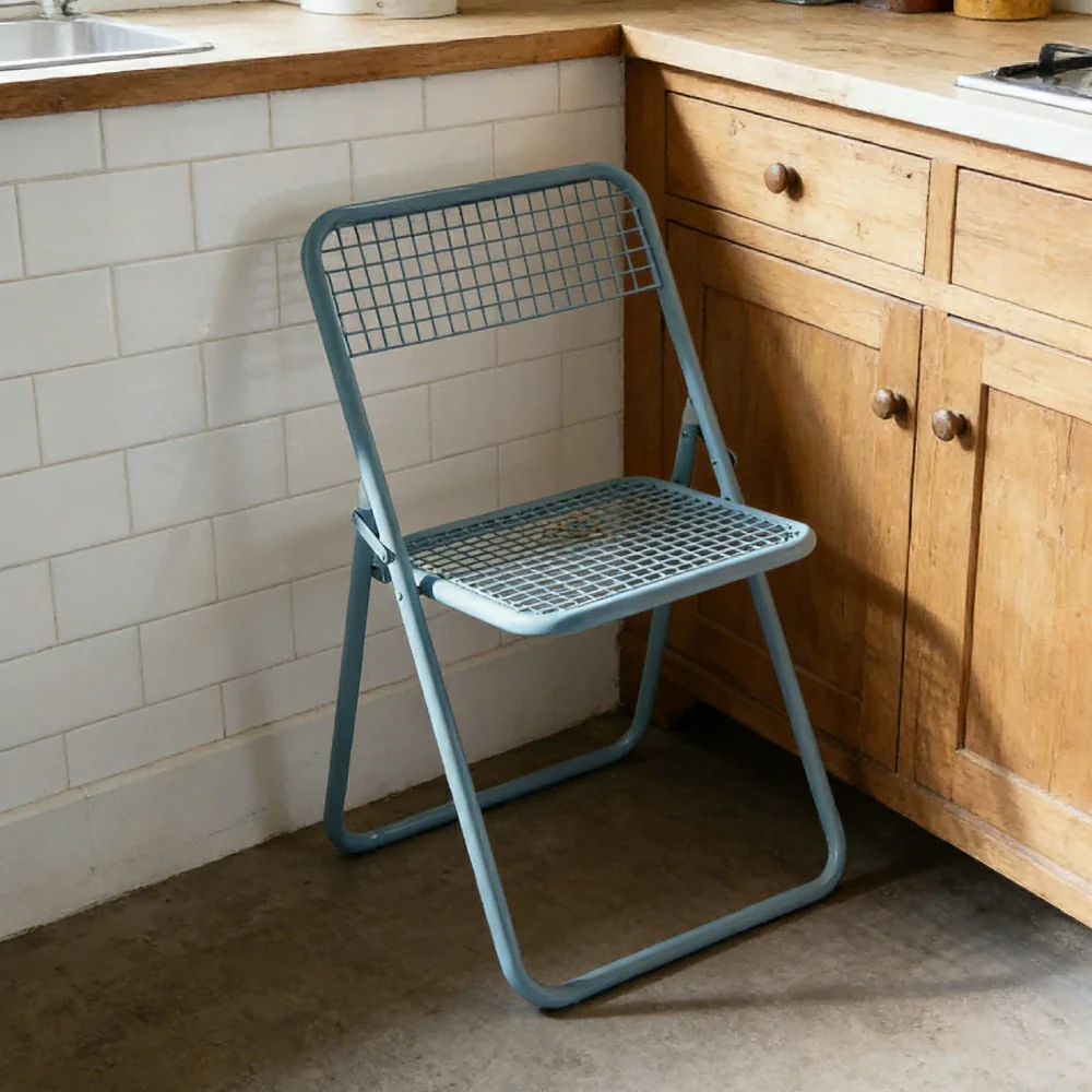 LIVARA Folding Study Chair - Space Saving Mesh Seat Iron Frame Chair, Heavy Duty 150kg Support Stackable Design - Blue - Image 4