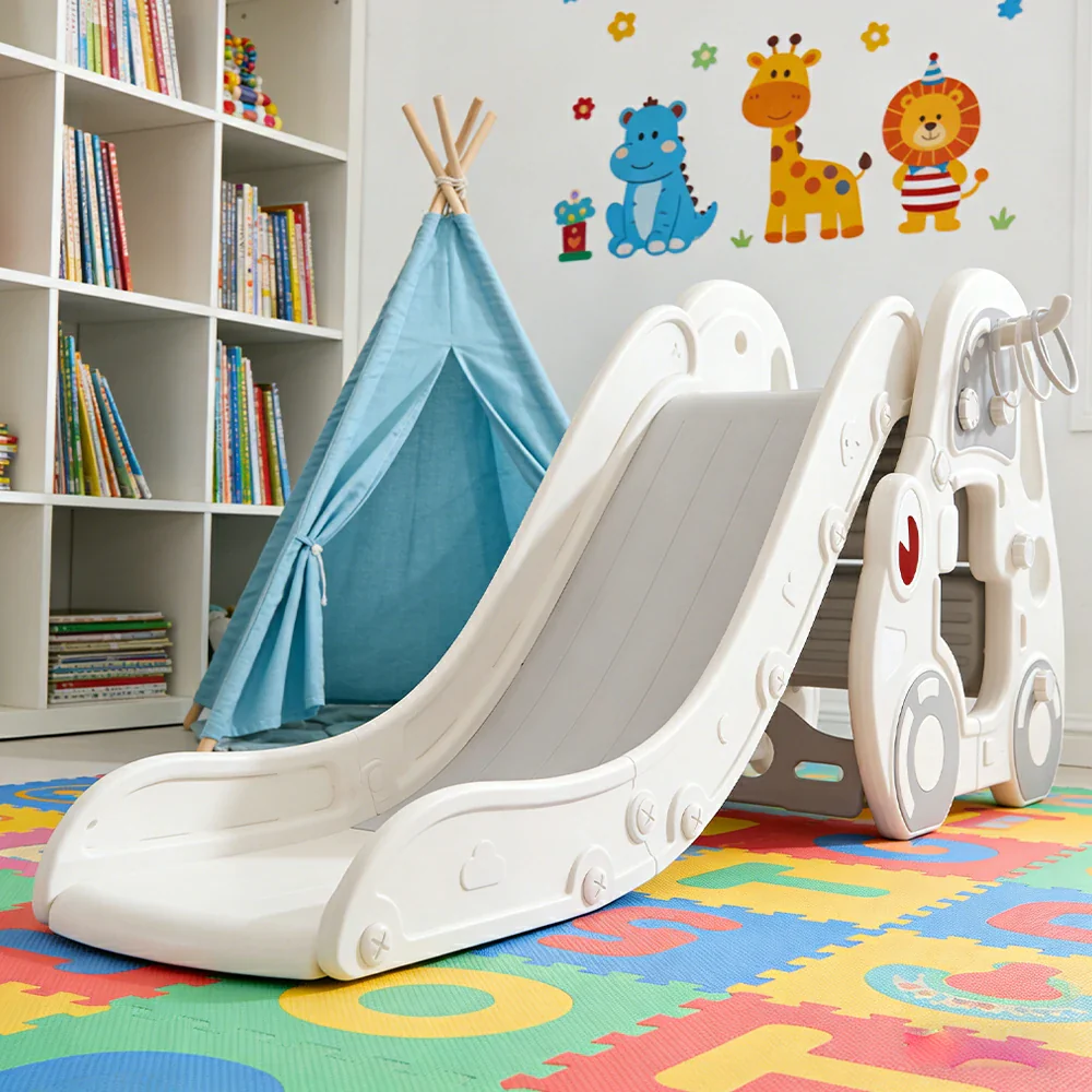 LIVARA Kids Slide Wider Sliding Surface Triangular Support Structure Foldable Design Interactive Play - Grey - Image 4