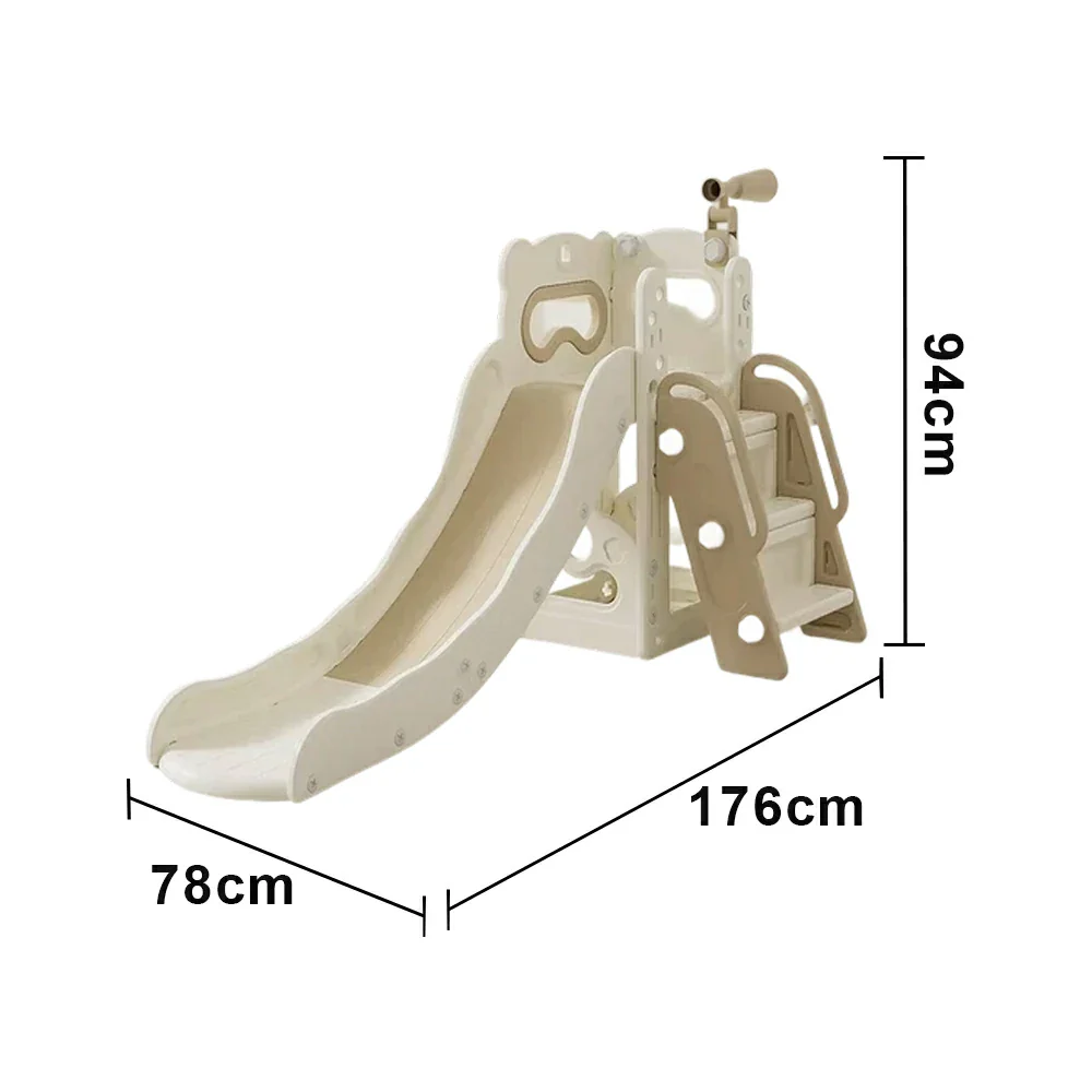 LIVARA Kids Slide Three-Section Long Slide Anti-Slip Steps Reinforced Frame Space-Saving Foldable Design - Khaki - Image 5