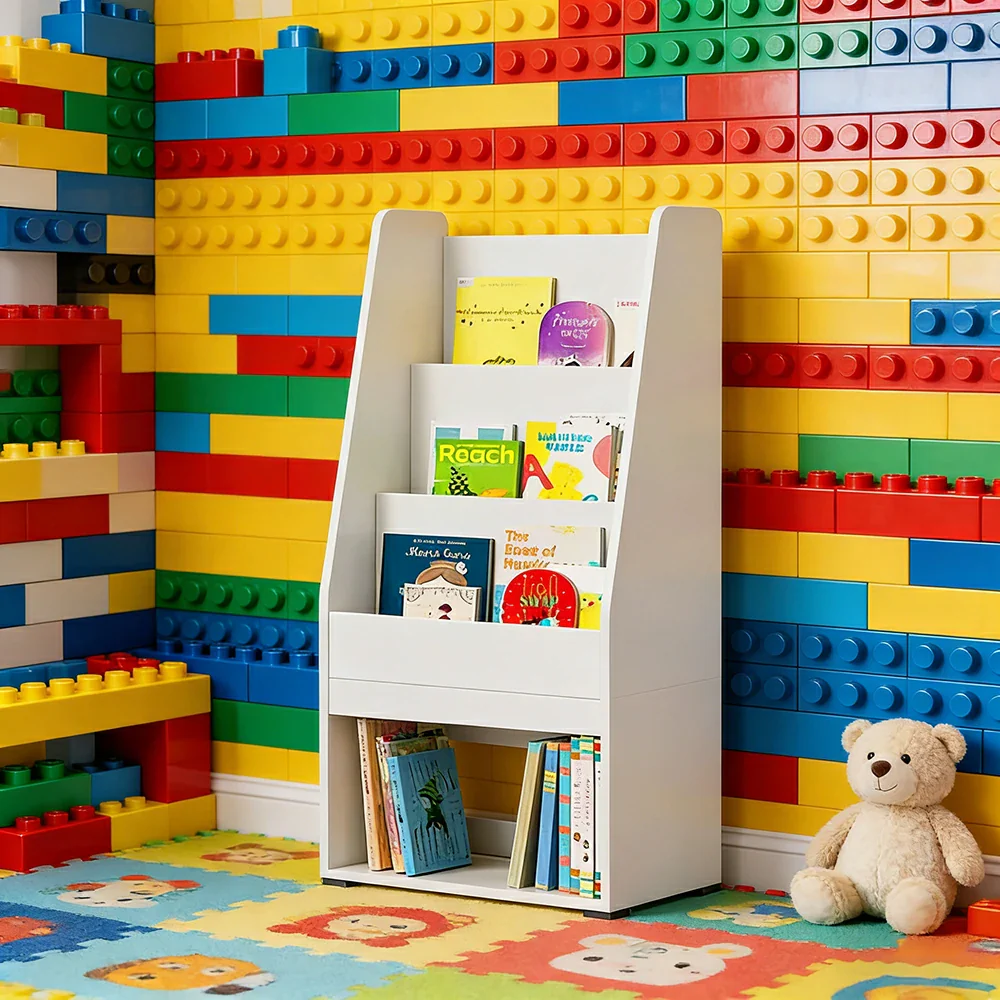LIVARA Kids Solid Wood Book Display Shelf - Front-Facing Picture Book Rack, Large Capacity Storage for Playroom & Bedroom - White - Image 2