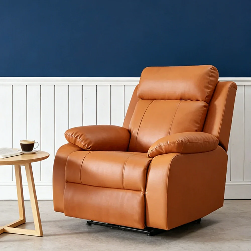 LIVARA 0.98m Single Electric Home Theatre Recliner Sofa Top-Grain Leather Ergonomic Design One-Touch Adjustable Backrest & Footrest - Brown - Image 4