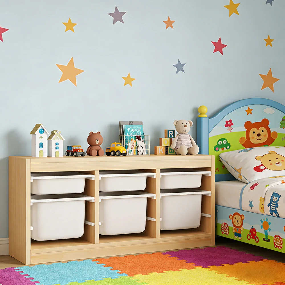 LIVARA Solid Wood Toy Storage Cabinet - Child-Safe Pull-Out Bins, Space-Saving Design, Eco-Friendly Kids Storage Unit - Natural Wood - Image 14