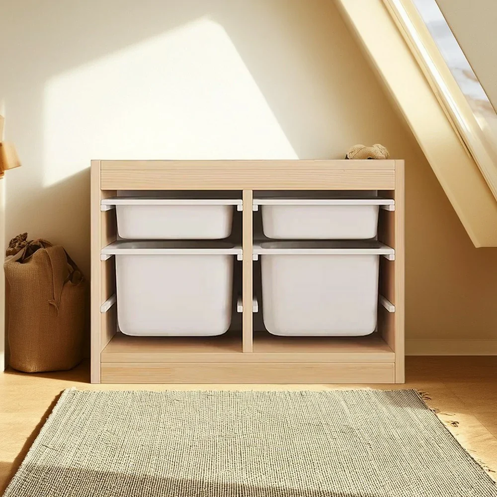 LIVARA Solid Wood Toy Storage Cabinet - Child-Safe Pull-Out Bins, Space-Saving Design, Eco-Friendly Kids Storage Unit - Natural Wood - Image 7