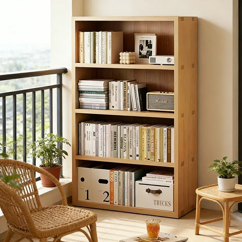 LIVARA Solid Wood 4/5-Tier Bookshelf - Large Capacity Vertical Storage, Sturdy Open Shelving for Home & Office - Natural Wood - Image 4