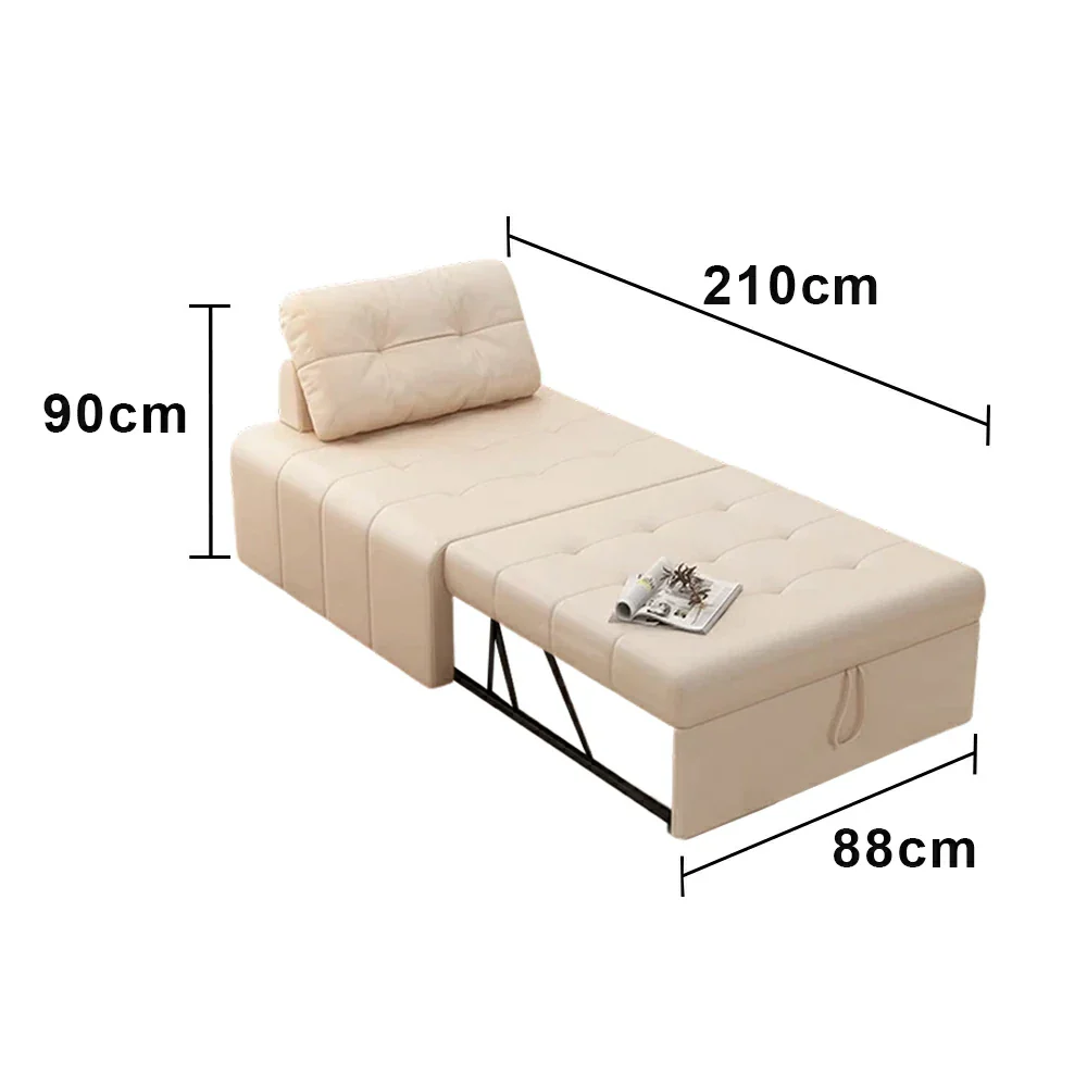 LIVARA 88/108cm Adjustable Backrest Convertible Sofa Bed, Wear-Resistant Cat Scratch Fabric, Space-Saving Sleeper Design - White - Image 5