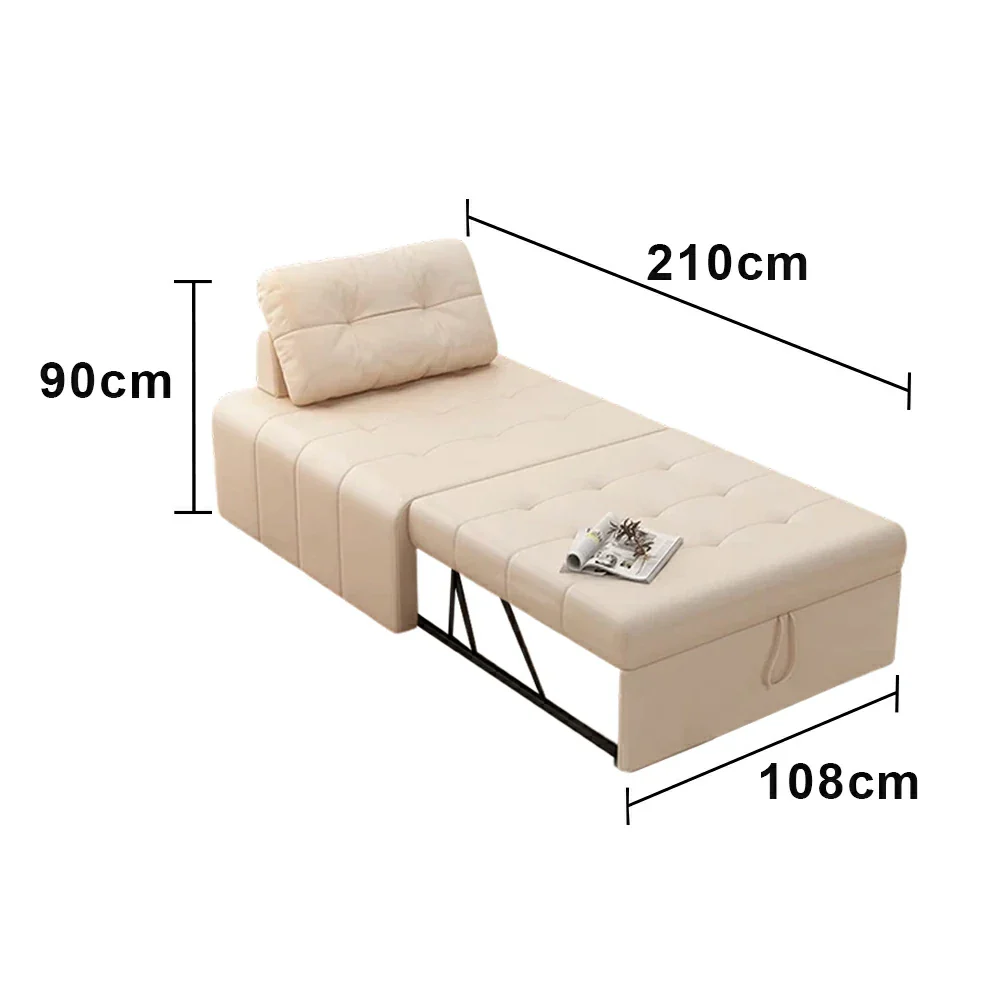 LIVARA 88/108cm Adjustable Backrest Convertible Sofa Bed, Wear-Resistant Cat Scratch Fabric, Space-Saving Sleeper Design - White - Image 6