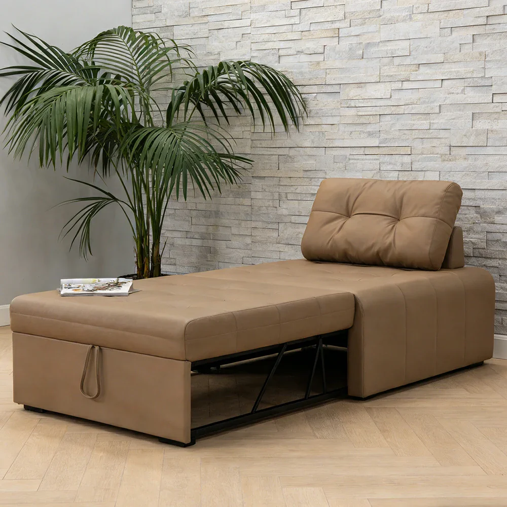 LIVARA 88/108cm Adjustable Backrest Convertible Sofa Bed, Wear-Resistant Cat Scratch Fabric, Space-Saving Sleeper Design - Coffee - Image 4