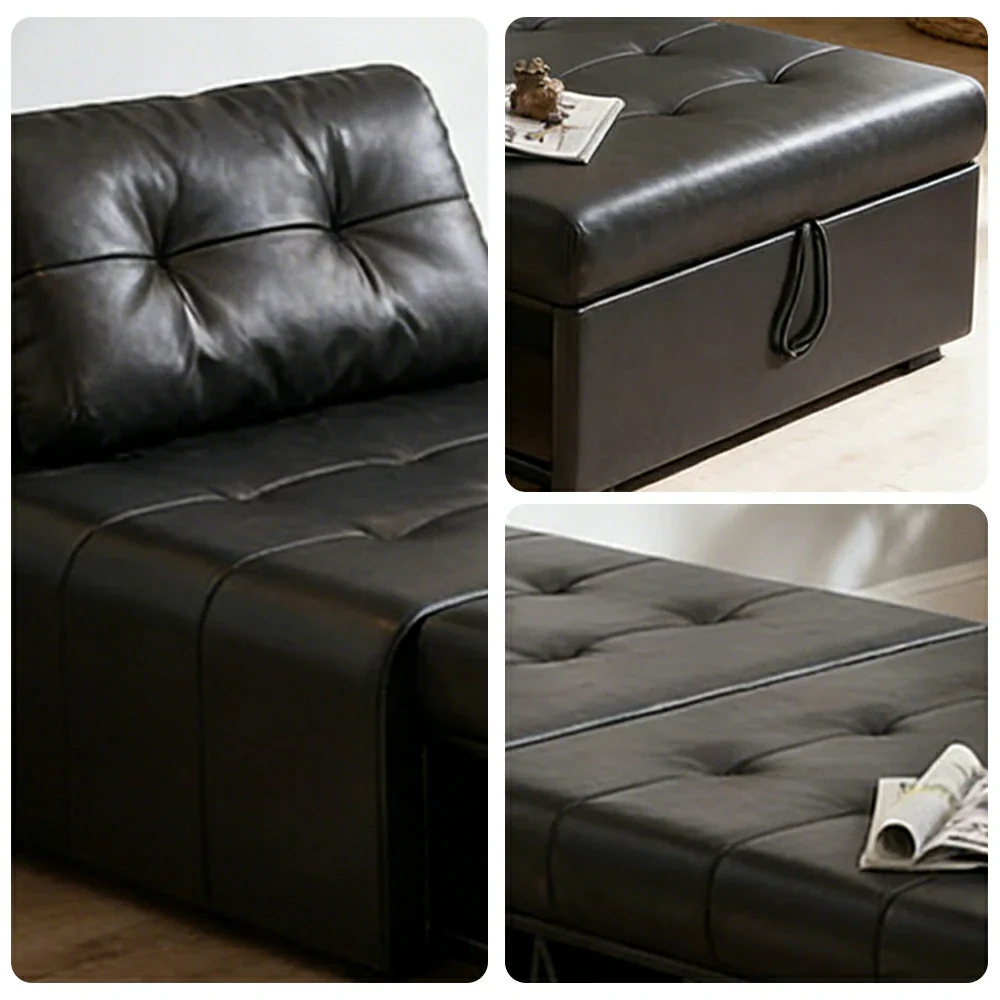 LIVARA 88/108cm Adjustable Backrest Convertible Sofa Bed, Wear-Resistant Cat Scratch Fabric, Space-Saving Sleeper Design - Black - Image 3