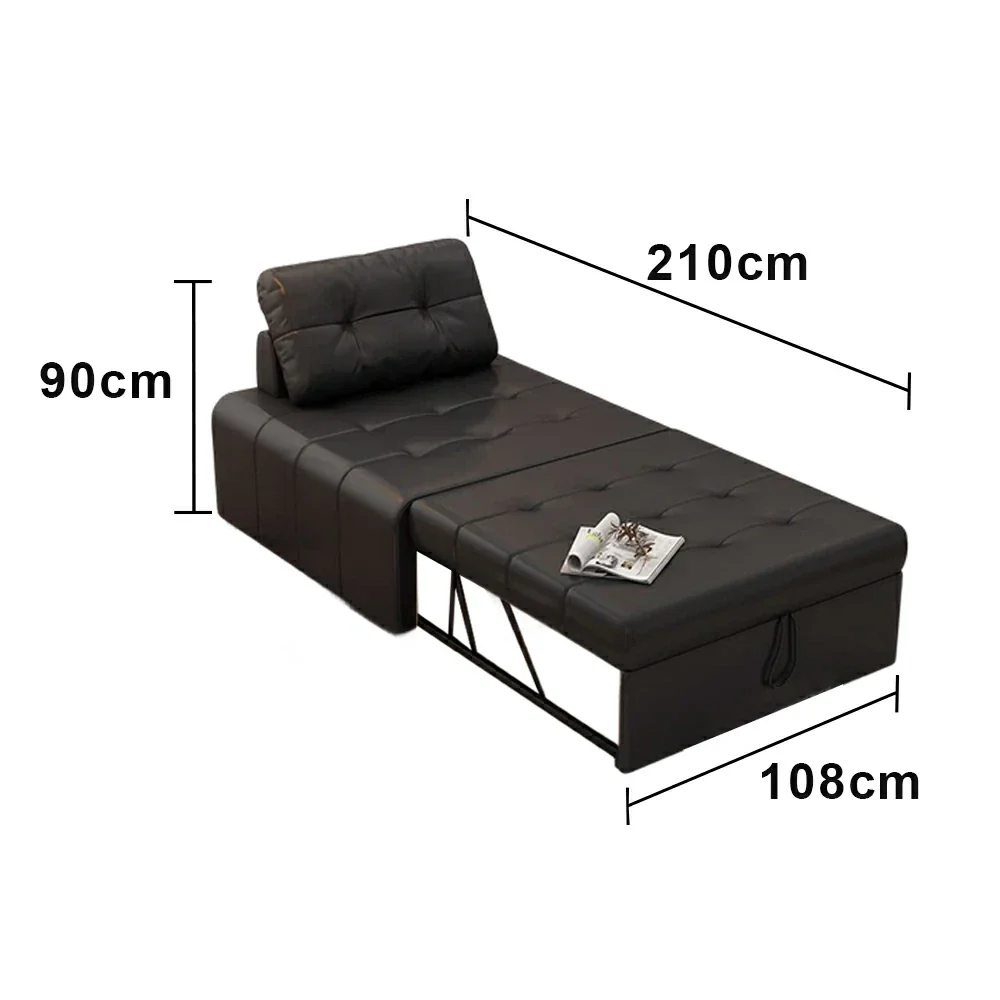 LIVARA 88/108cm Adjustable Backrest Convertible Sofa Bed, Wear-Resistant Cat Scratch Fabric, Space-Saving Sleeper Design - Black - Image 6