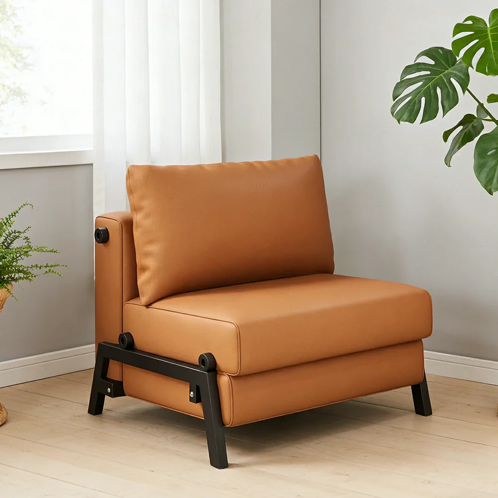 LIVARA 85/100cm Convertible Sofa Bed, Pet-Scratch Resistant Upholstery, High-Density Foam, Reinforced Larch Wood Frame, Space-Saving Design - Orange - Image 2