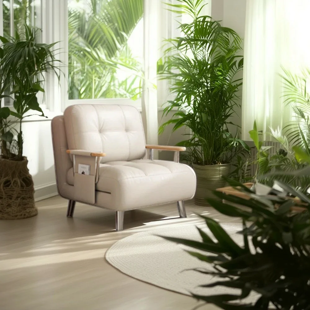 LIVARA 100/120cm Convertible Sofa Bed, Pet-Friendly Scratch-Resistant Fabric, Dust-Free High-Resilience Foam, 3-Mode Adjustable Design - White - Image 2