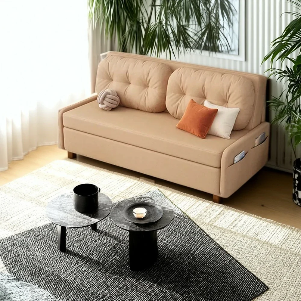 LIVARA 100/120cm Sofa Bed, Skin-Friendly Milk Velvet Fabric, No Storage Design, 8cm Comfort Foam Cushion, Space-Saving Pull-Out Style - Coffee - Image 2