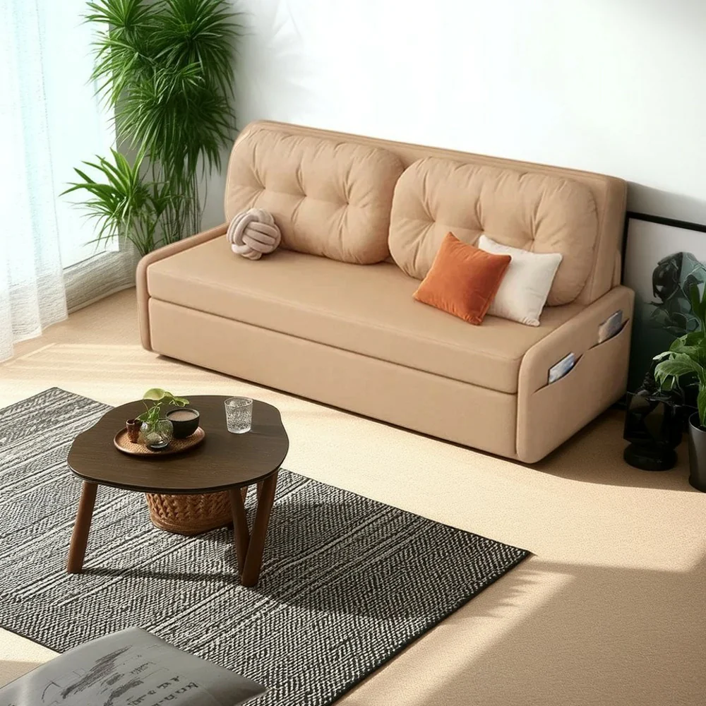 LIVARA 100/120cm Sofa Bed, Skin-Friendly Milk Velvet Fabric, No Storage Design, 8cm Comfort Foam Cushion, Space-Saving Pull-Out Style - Coffee - Image 4