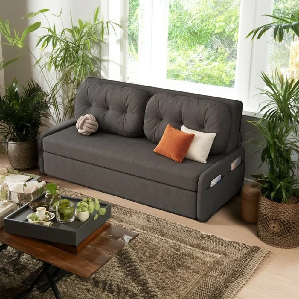 LIVARA 100/120cm Sofa Bed, Skin-Friendly Milk Velvet Fabric, No Storage Design, 8cm Comfort Foam Cushion, Space-Saving Pull-Out Style - Grey - Image 2