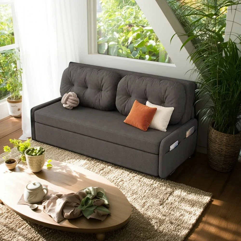 LIVARA 100/120cm Sofa Bed, Skin-Friendly Milk Velvet Fabric, No Storage Design, 8cm Comfort Foam Cushion, Space-Saving Pull-Out Style - Grey - Image 4