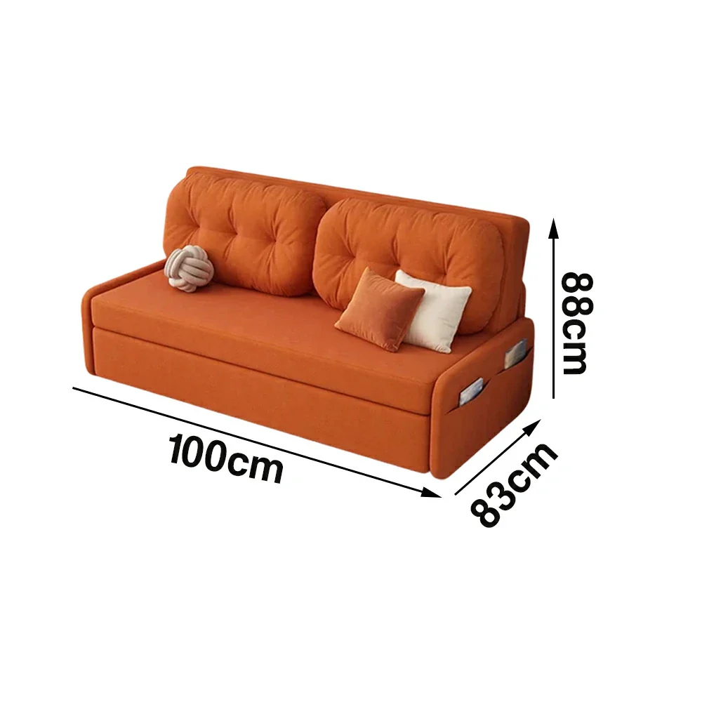 LIVARA 100/120cm Sofa Bed, Skin-Friendly Milk Velvet Fabric, No Storage Design, 8cm Comfort Foam Cushion, Space-Saving Pull-Out Style - Orange - Image 6