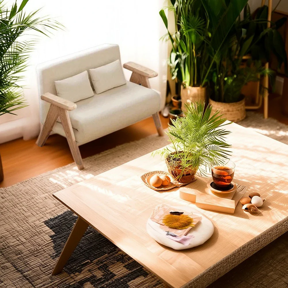 LIVARA 3-in-1 120/150cm Sofa Bed Recliner, High-Density Foam, Waterproof, Anti-Sagging, Modern Design - Beige&Wood - Image 2