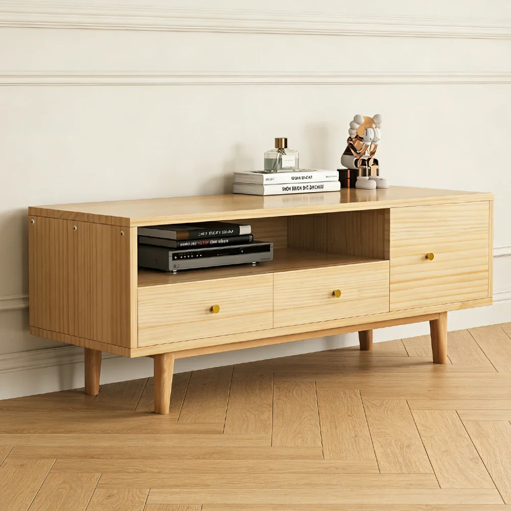 LIVARA TV Unit - Wide Tabletop Design with Thickened Panel Construction, Multi-Storage Drawers & Solid Wood Legs - Image 2