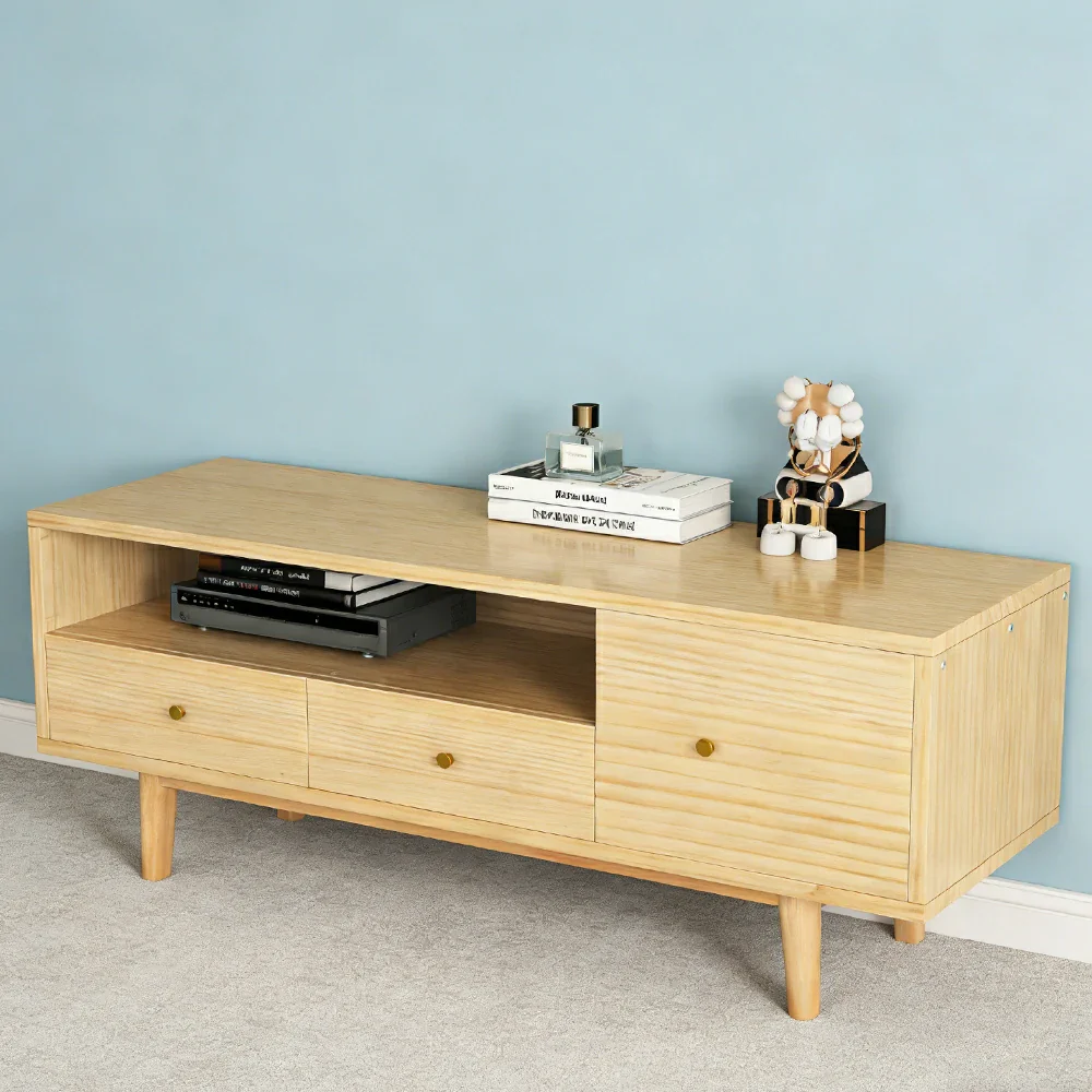 LIVARA TV Unit - Wide Tabletop Design with Thickened Panel Construction, Multi-Storage Drawers & Solid Wood Legs - Image 4