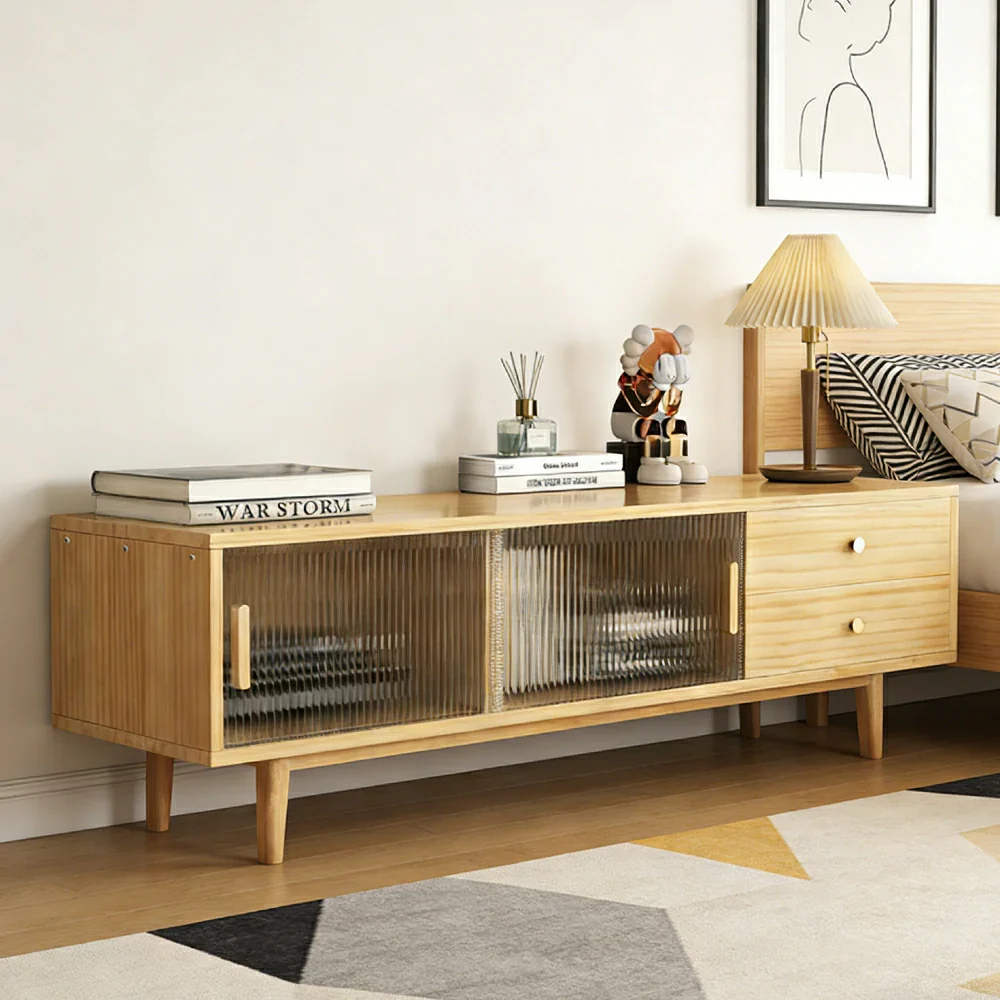 LIVARA 150cm Glass Door TV Unit - Wide Tabletop with Thickened Panel Construction, Multi-Storage Drawers & Solid Wood Legs - Image 2