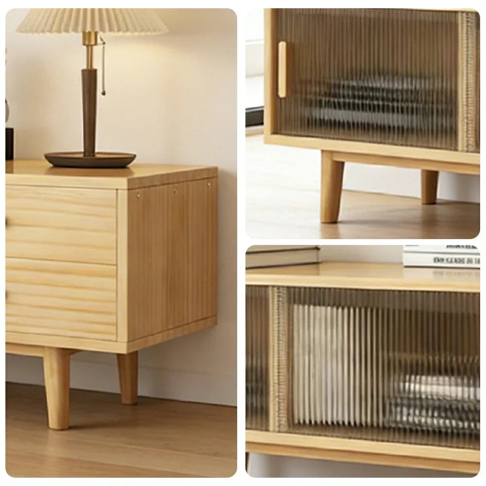 LIVARA 150cm Glass Door TV Unit - Wide Tabletop with Thickened Panel Construction, Multi-Storage Drawers & Solid Wood Legs - Image 3