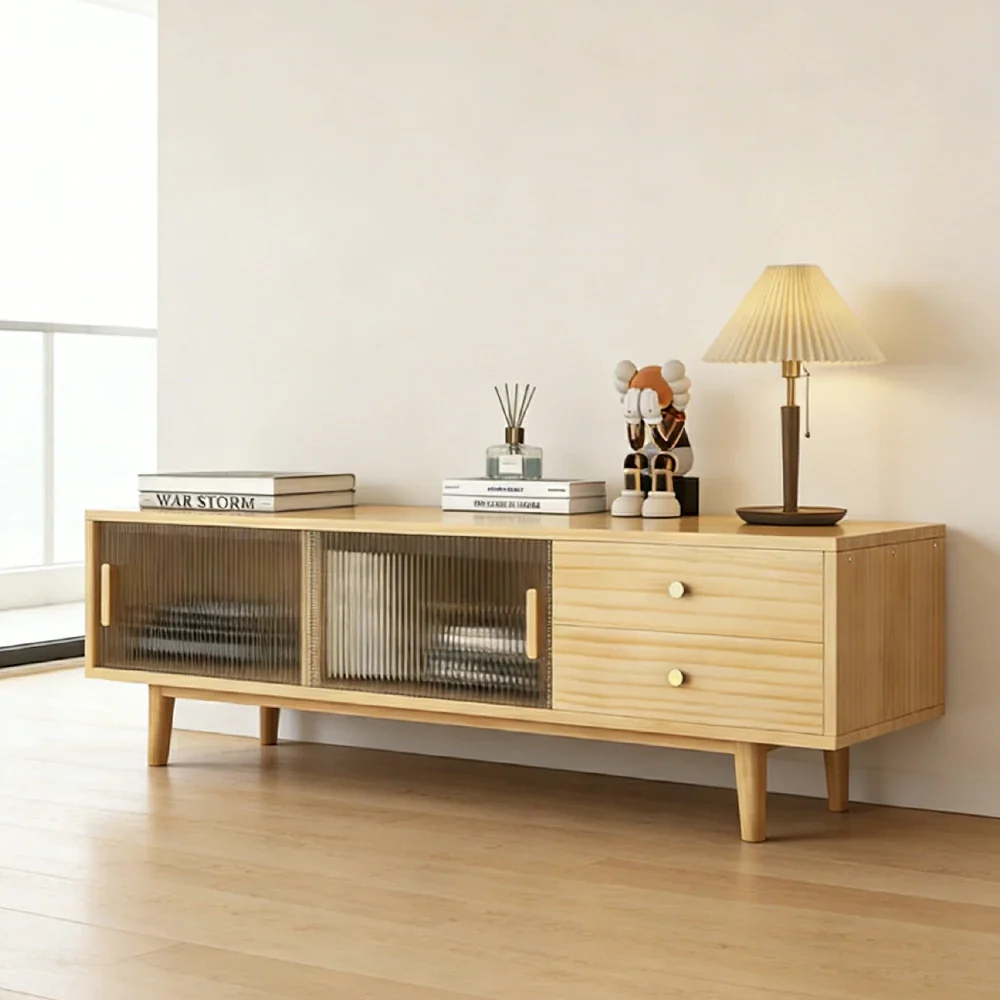 LIVARA 150cm Glass Door TV Unit - Wide Tabletop with Thickened Panel Construction, Multi-Storage Drawers & Solid Wood Legs - Image 4