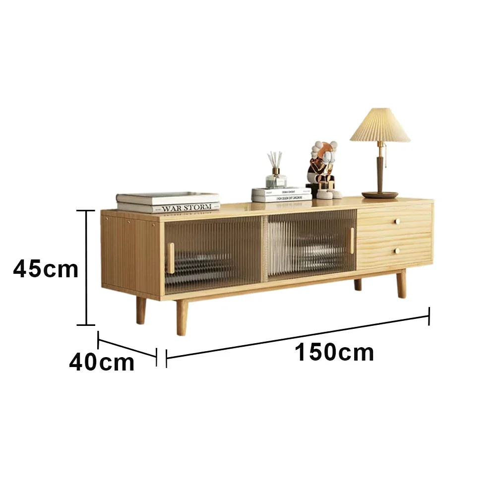 LIVARA 150cm Glass Door TV Unit - Wide Tabletop with Thickened Panel Construction, Multi-Storage Drawers & Solid Wood Legs - Image 5