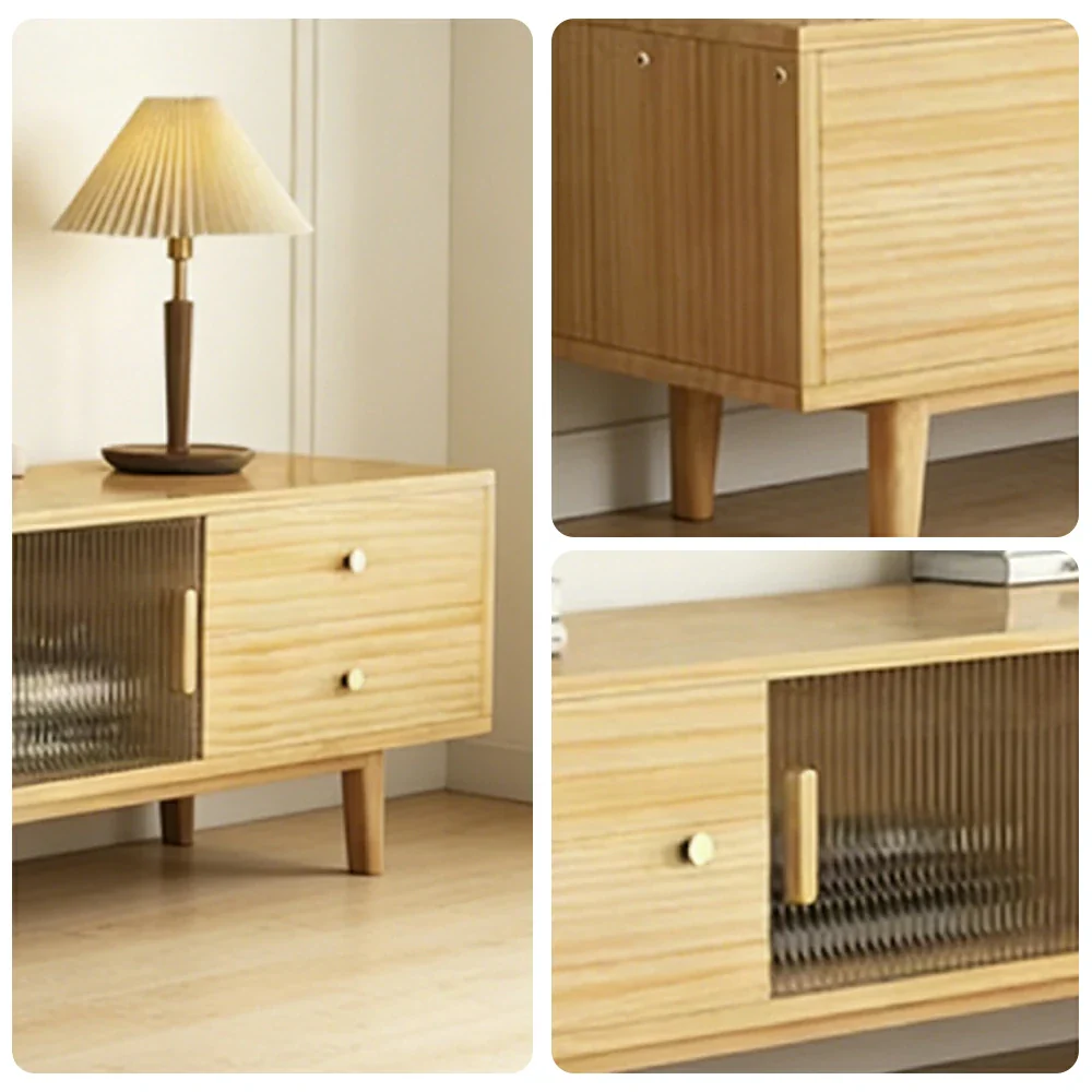LIVARA 200cm Glass Door TV Unit - Wide Tabletop with Thickened Panel Construction, Multi-Storage Drawers & Solid Wood Legs - Image 3