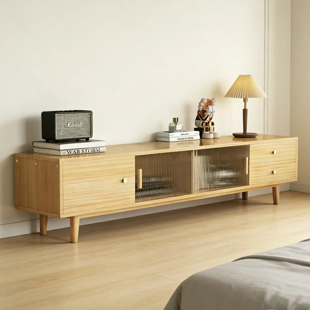 LIVARA 200cm Glass Door TV Unit - Wide Tabletop with Thickened Panel Construction, Multi-Storage Drawers & Solid Wood Legs - Image 4