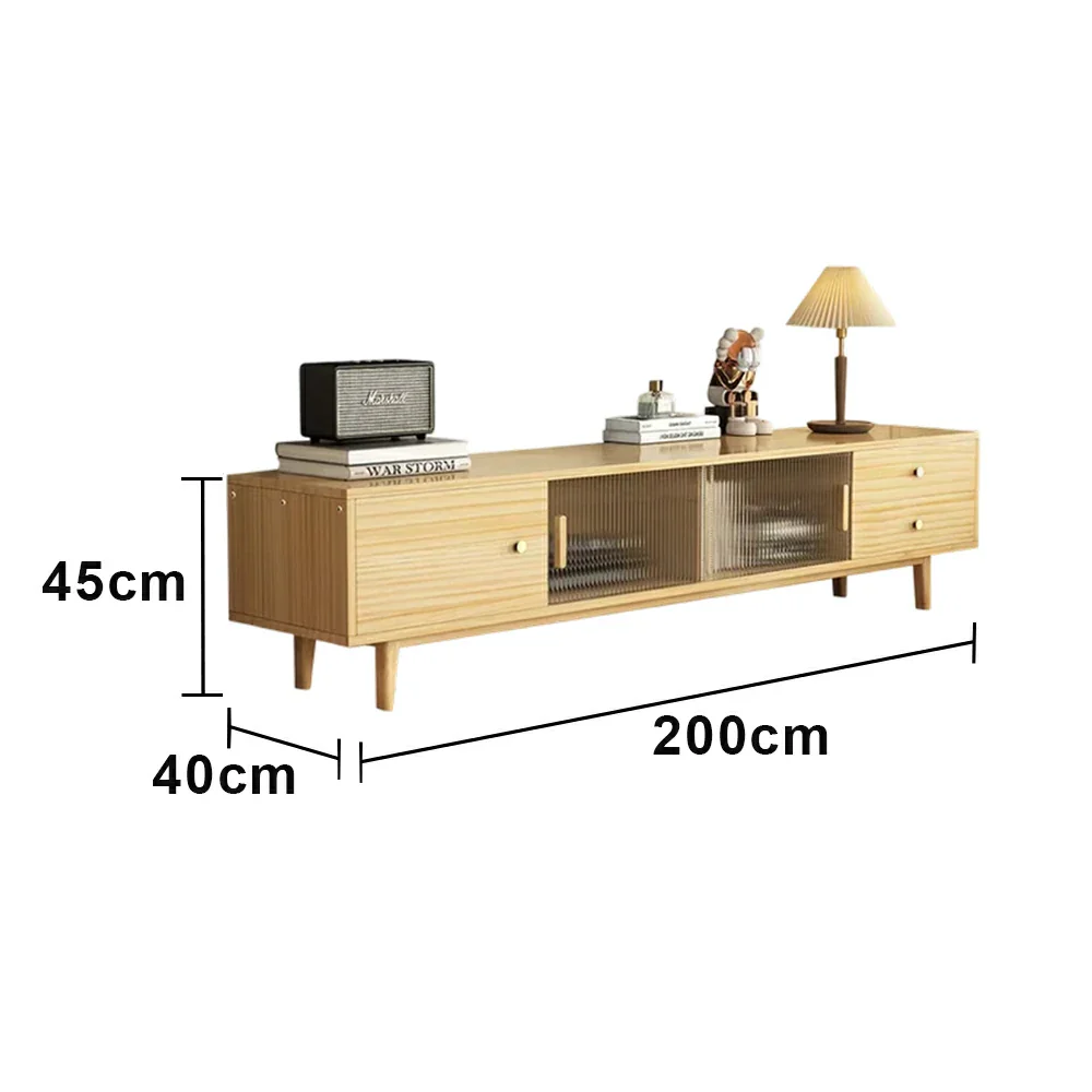LIVARA 200cm Glass Door TV Unit - Wide Tabletop with Thickened Panel Construction, Multi-Storage Drawers & Solid Wood Legs - Image 5