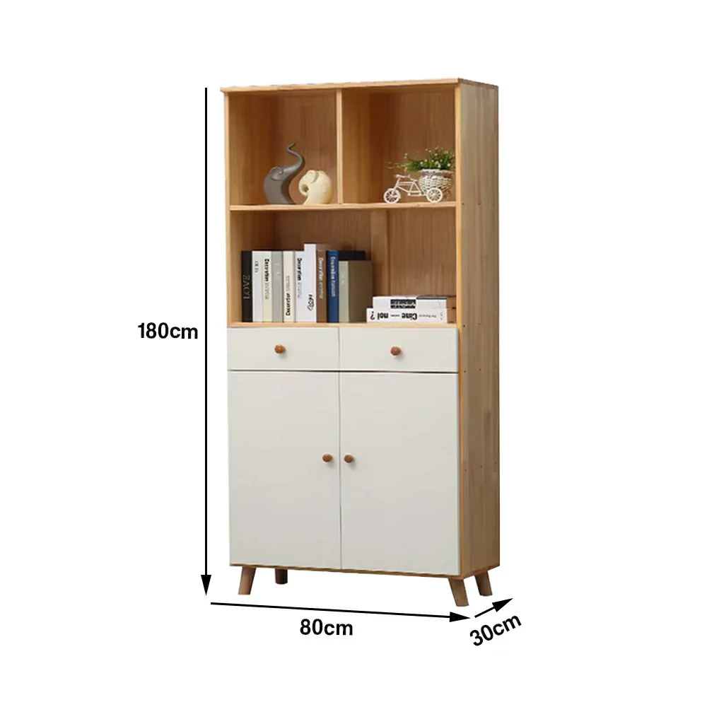 LIVARA 80cm Tall Storage Cabinet - Eco-Friendly Solid Wood with Reinforced Shelving, Drawer Storage & Soft-Close Runners - Image 5