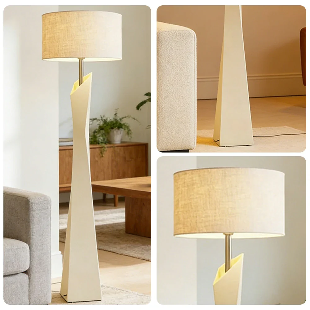 LIVARA Modern Floor Lamp Soft Ambient Light Cylindrical Linen Shade Resin Frame Elegant Style - White - Image 3