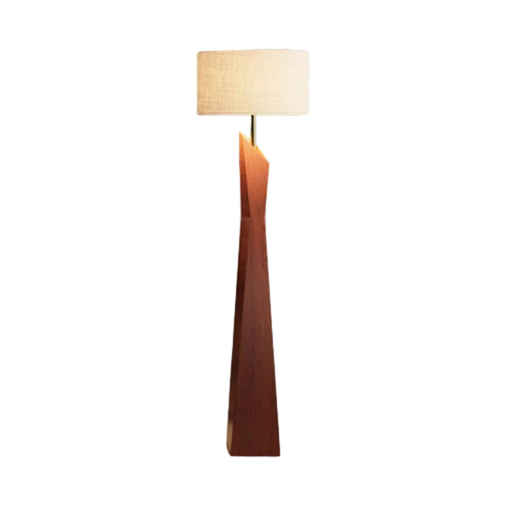 LIVARA Modern Floor Lamp Soft Ambient Light Cylindrical Linen Shade Resin Frame Elegant Style - Walnut