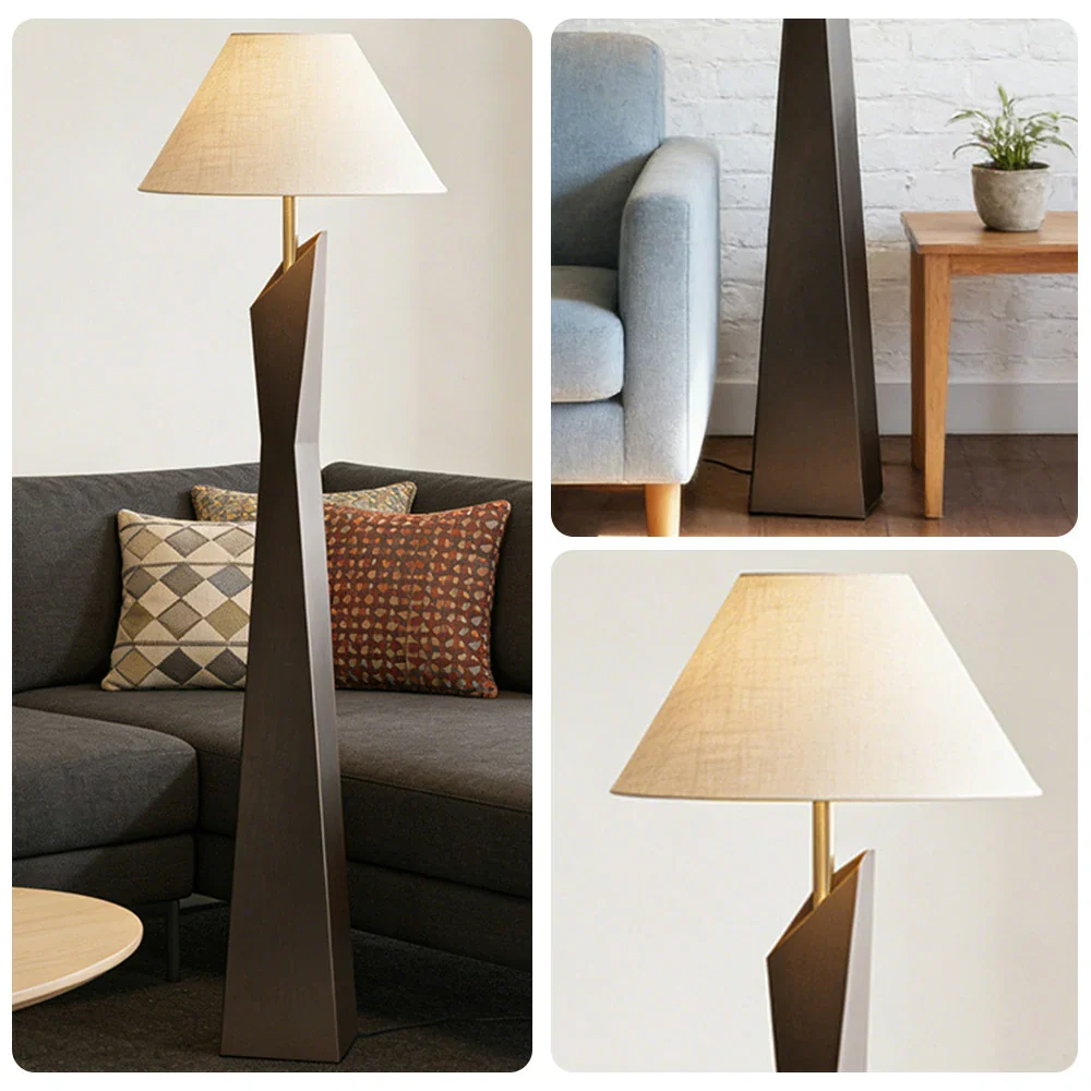 LIVARA Modern Floor Lamp Soft Ambient Light Hat-Style Linen Shade Resin Frame Elegant Style - Black - Image 3