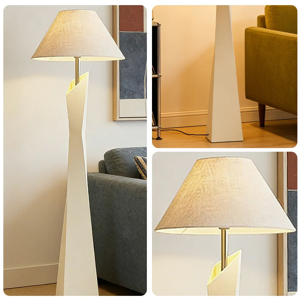 LIVARA Modern Floor Lamp Soft Ambient Light Hat-Style Linen Shade Resin Frame Elegant Style - White - Image 3