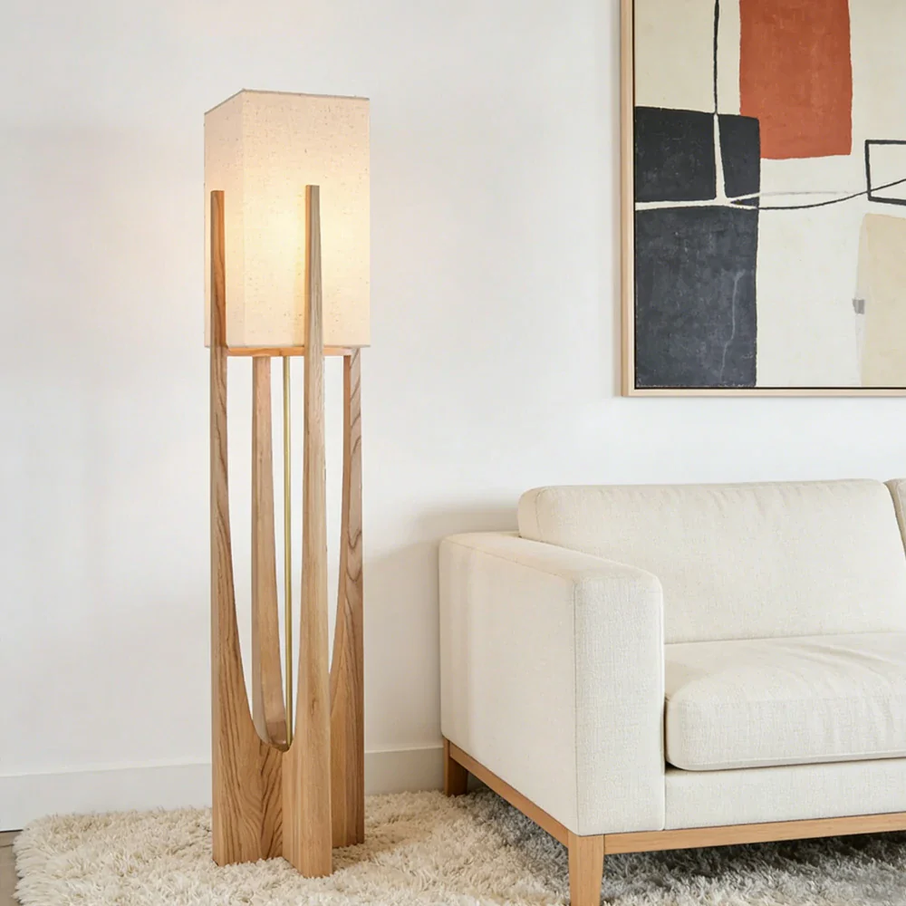 LIVARA Floor Lamp 52/82/145cm Soft Lighting Cotton-Linen Shade Ash Wood Body Brass Hardware Premium Design - Wood - Image 12