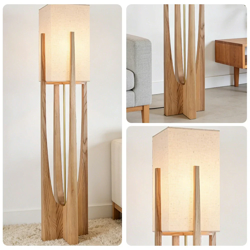 LIVARA Floor Lamp 52/82/145cm Soft Lighting Cotton-Linen Shade Ash Wood Body Brass Hardware Premium Design - Wood - Image 13