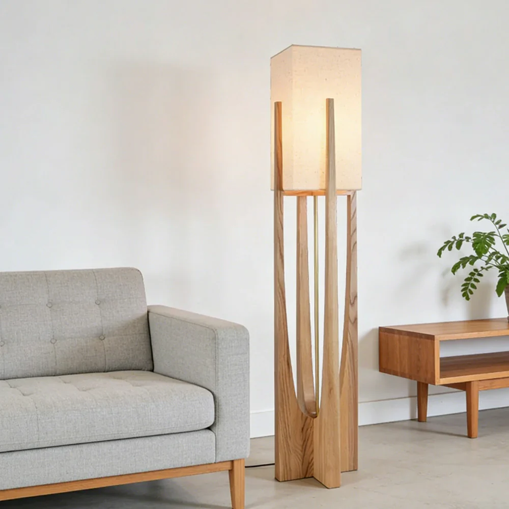 LIVARA Floor Lamp 52/82/145cm Soft Lighting Cotton-Linen Shade Ash Wood Body Brass Hardware Premium Design - Wood - Image 14