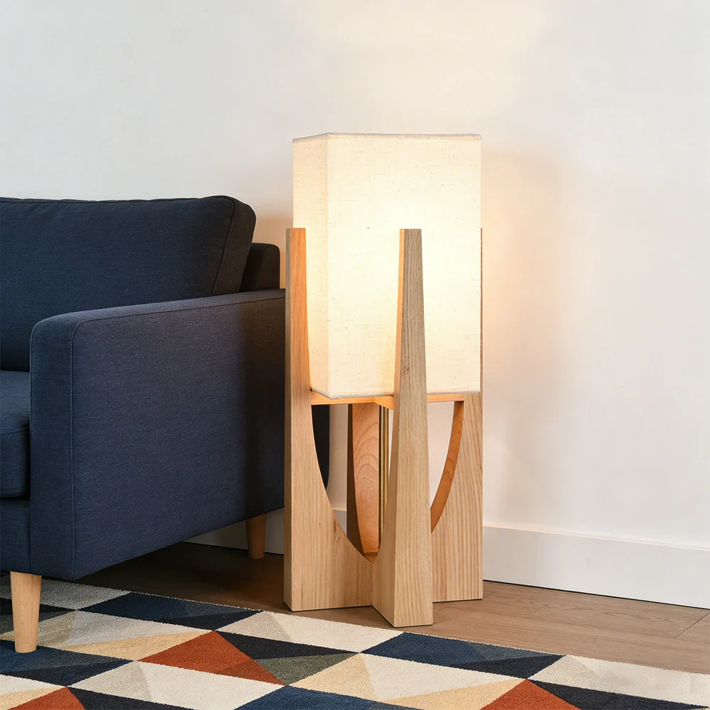 LIVARA Floor Lamp 52/82/145cm Soft Lighting Cotton-Linen Shade Ash Wood Body Brass Hardware Premium Design - Wood - Image 2