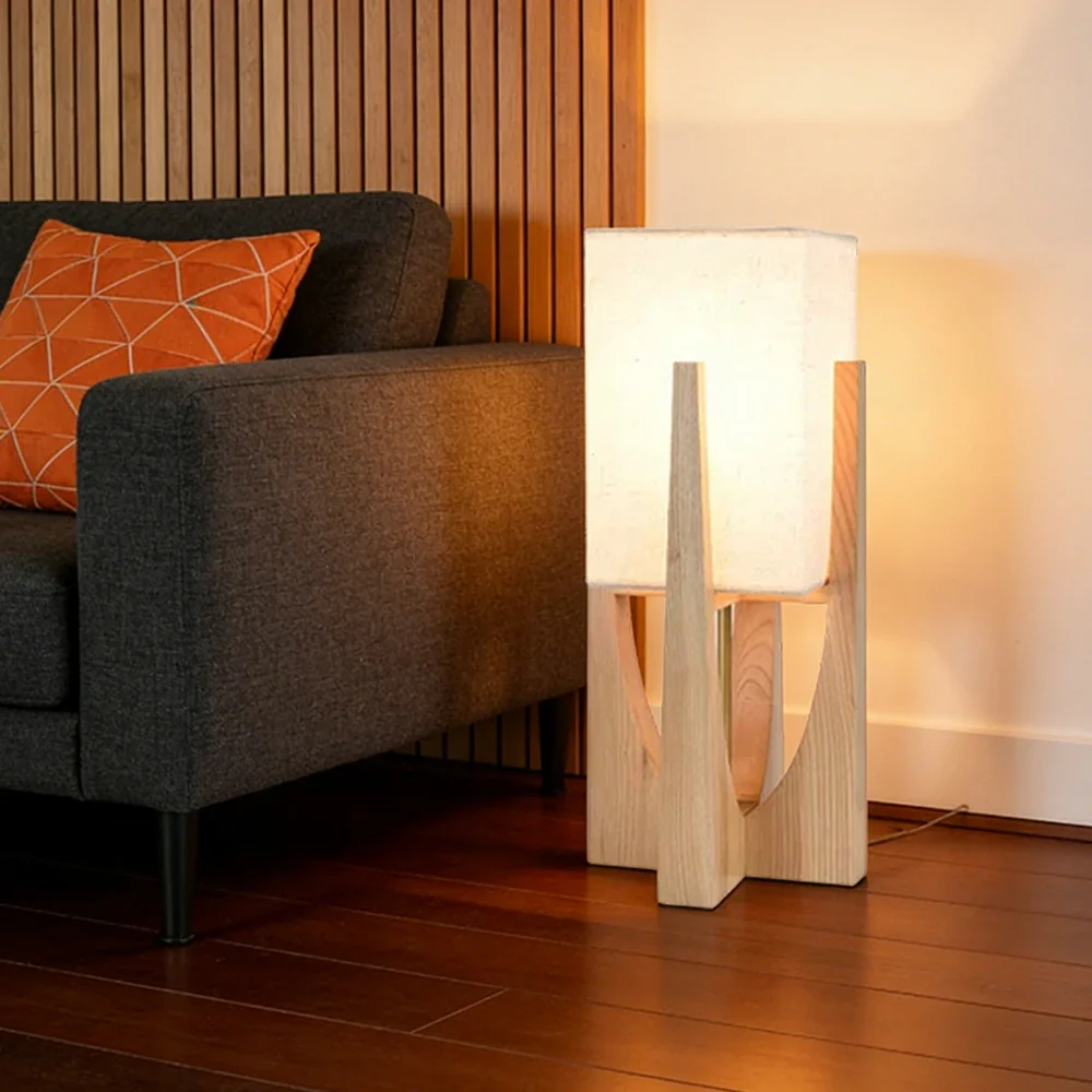 LIVARA Floor Lamp 52/82/145cm Soft Lighting Cotton-Linen Shade Ash Wood Body Brass Hardware Premium Design - Wood - Image 4