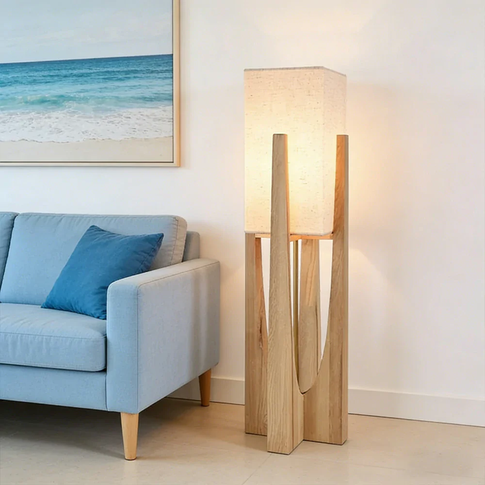 LIVARA Floor Lamp 52/82/145cm Soft Lighting Cotton-Linen Shade Ash Wood Body Brass Hardware Premium Design - Wood - Image 7