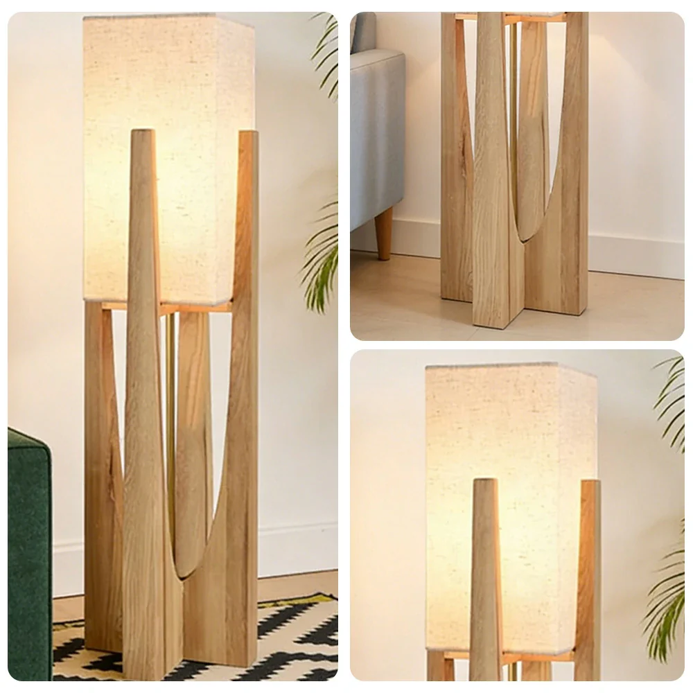LIVARA Floor Lamp 52/82/145cm Soft Lighting Cotton-Linen Shade Ash Wood Body Brass Hardware Premium Design - Wood - Image 8