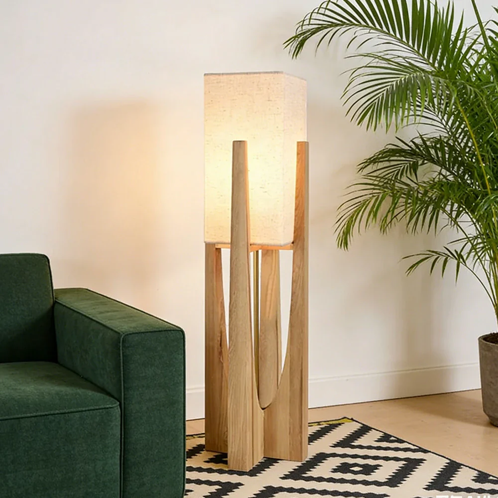 LIVARA Floor Lamp 52/82/145cm Soft Lighting Cotton-Linen Shade Ash Wood Body Brass Hardware Premium Design - Wood - Image 9