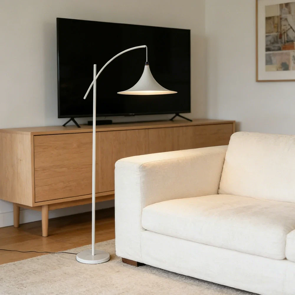 LIVARA Floor Lamp Soft Ambient Lighting UFO-Style Shade Metal & Marble Base Premium Design - White - Image 2