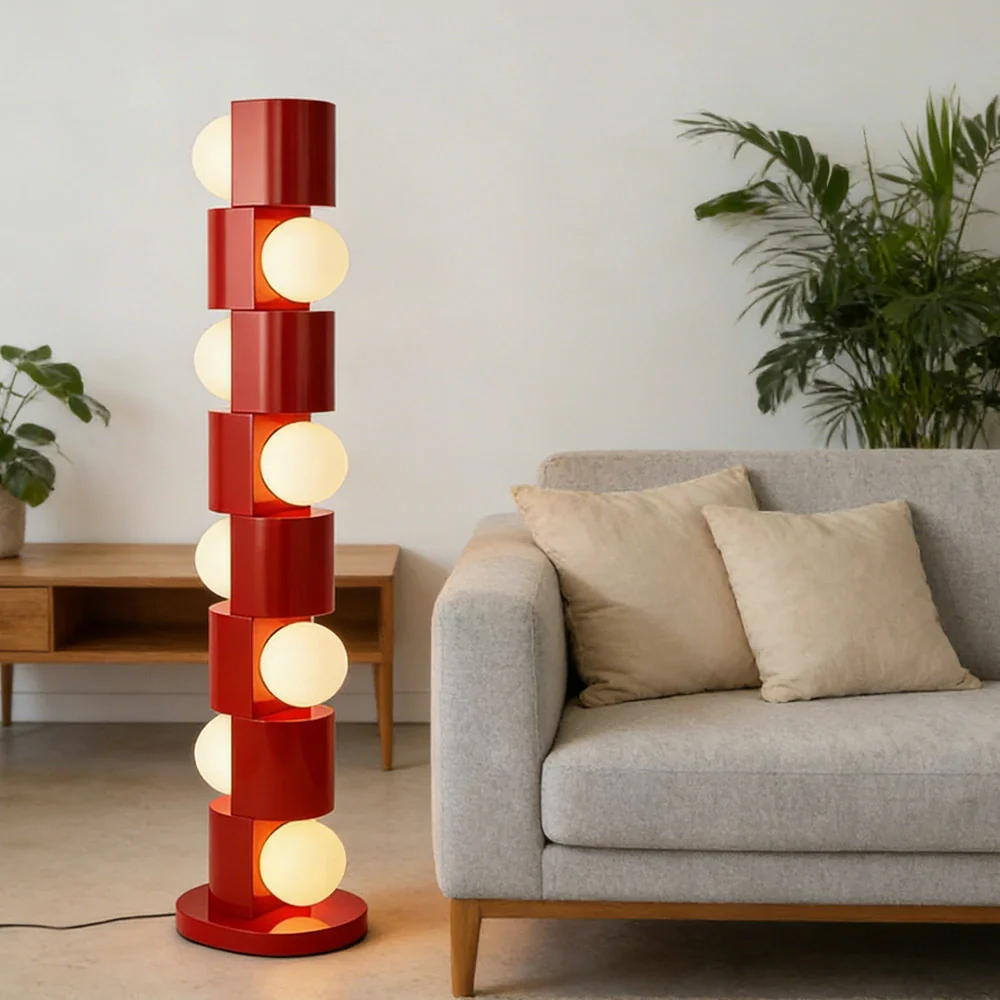 LIVARA Floor Lamp Easy-Change E27 Bulb Metal Body Corrosion-Resistant Stable Base - Red - Image 4